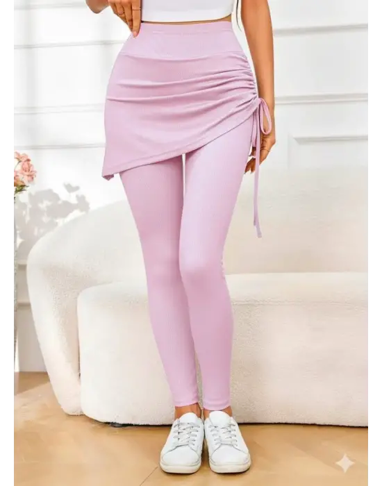 Kadın Yüksek Bel Yandan Büzgülü Alttan Uzun Kaşkorse Tayt Etek