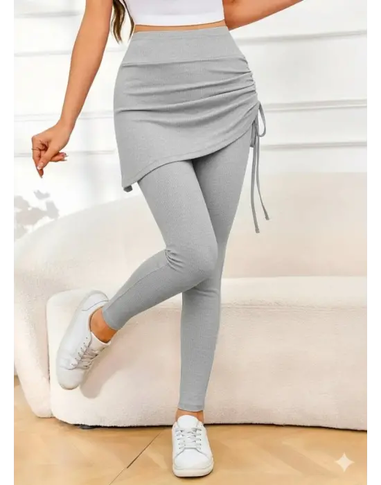 Kadın Yüksek Bel Yandan Büzgülü Alttan Uzun Kaşkorse Tayt Etek