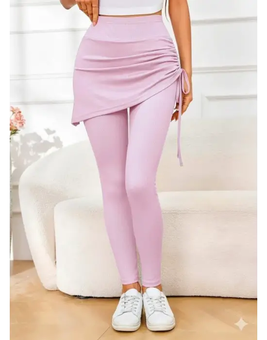 Kadın Yüksek Bel Yandan Büzgülü Alttan Uzun Kaşkorse Tayt Etek