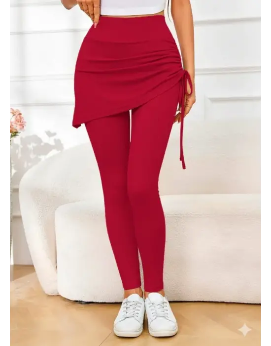 Kadın Yüksek Bel Yandan Büzgülü Alttan Uzun Kaşkorse Tayt Etek