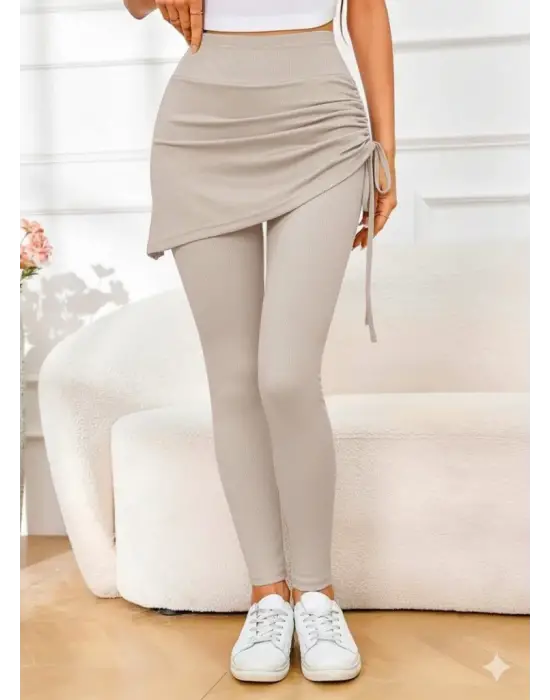 Kadın Yüksek Bel Yandan Büzgülü Alttan Uzun Kaşkorse Tayt Etek