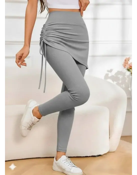 Kadın Yüksek Bel Yandan Büzgülü Alttan Uzun Kaşkorse Tayt Etek