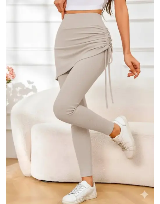 Kadın Yüksek Bel Yandan Büzgülü Alttan Uzun Kaşkorse Tayt Etek