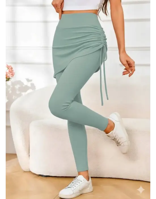 Kadın Yüksek Bel Yandan Büzgülü Alttan Uzun Kaşkorse Tayt Etek