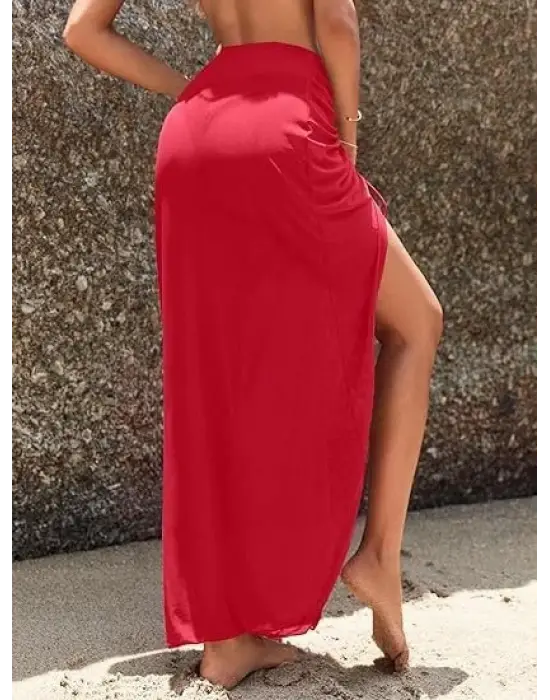 Omarı Zarif Yandan Büzgülü Uzun Tül Detaylı Pareo