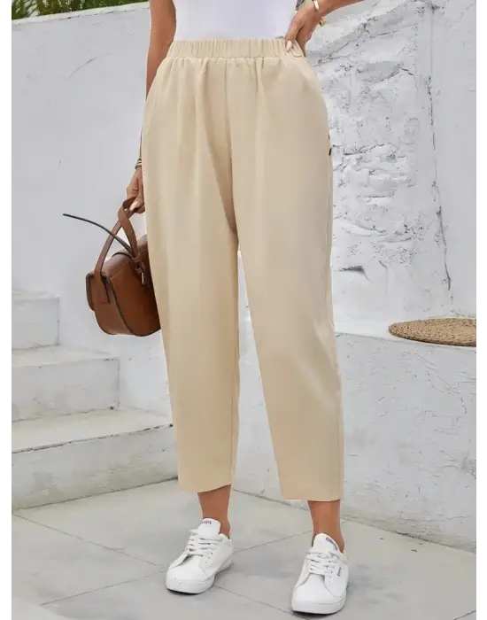 Omarı Yandan Cepli Geniş Kesim Ithal Krep Pantolon