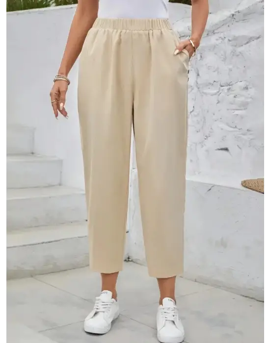 Omarı Yandan Cepli Geniş Kesim Ithal Krep Pantolon