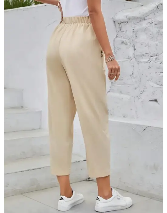 Omarı Yandan Cepli Geniş Kesim Ithal Krep Pantolon