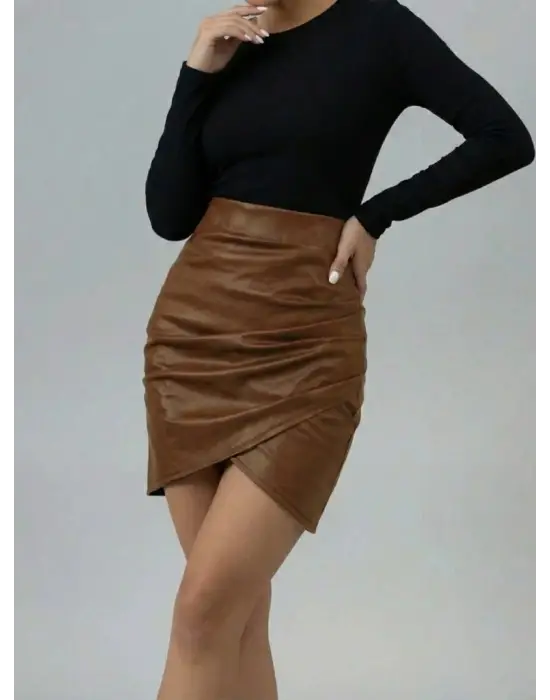 Şık Yüksek Bel Yandan Fermuarlı Pileli Mini Etek