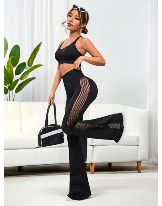 Kadın Yüksek Bel Yandan File Görünümlü Dalgıç Tayt