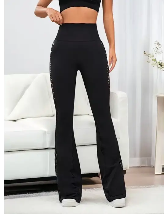 Kadın Yüksek Bel Yandan File Görünümlü Dalgıç Tayt