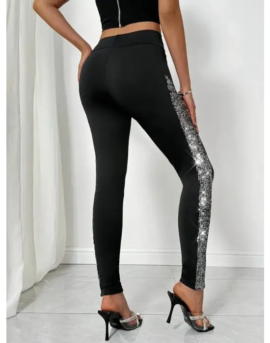 Kadın Yüksek Bel Yarı şerit Pul Payetli Dalgıç Tayt