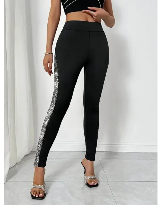 Kadın Yüksek Bel Yarı şerit Pul Payetli Dalgıç Tayt