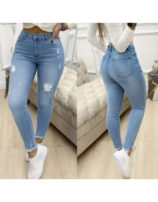 Kadın Yüksek Bel Yırtık Desenli Skınny Kot Pantolon