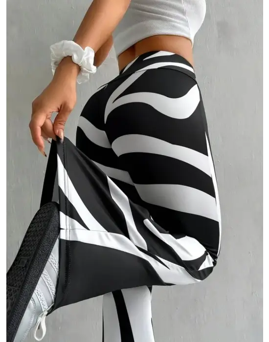 Kadın Yüksek Bel Zebra Desenli Dalgıç Tayt