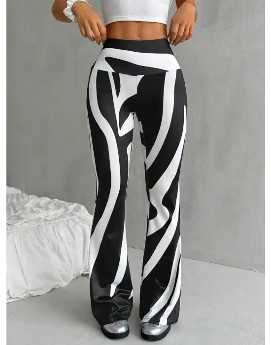 Kadın Yüksek Bel Zebra Desenli Dalgıç Tayt