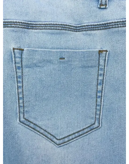 Kadın Yüksek Belli önden Düğmeli Yırtık Detaylı Kot Pantolon