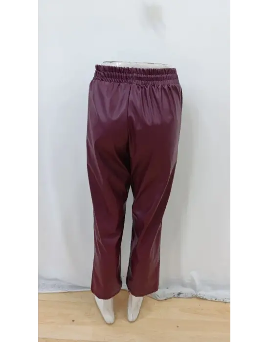 Kadın Yüksel Bel Bağcıklı Deri Pantolon