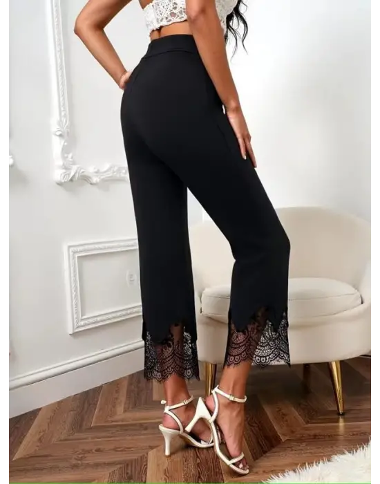 Kadın Yüksel Bel Paça Ağzı Dantelli Dalgıç Pantolon