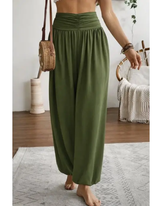 Kadın Yüksel Bel Yoğun Büzgü Detaylı Aerobin Pantolon