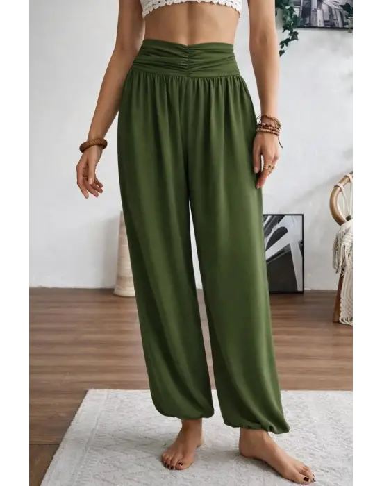 Kadın Yüksel Bel Yoğun Büzgü Detaylı Aerobin Pantolon