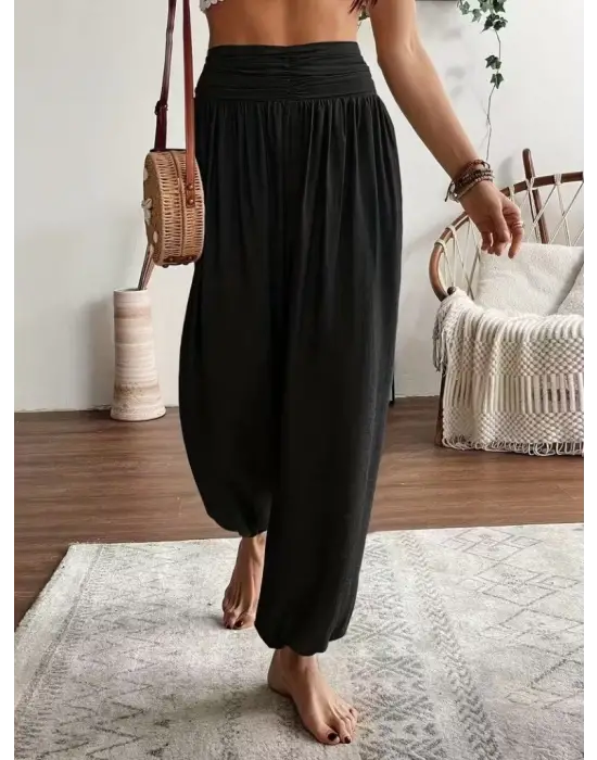 Kadın Yüksel Bel Yoğun Büzgü Detaylı Aerobin Pantolon