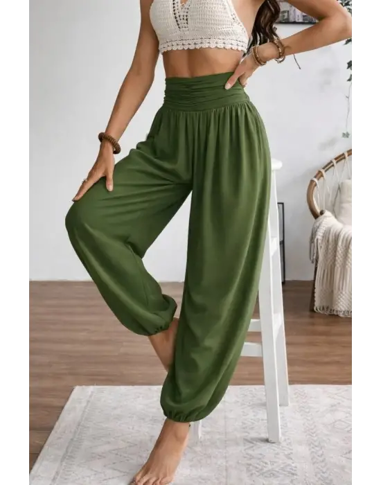 Kadın Yüksel Bel Yoğun Büzgü Detaylı Aerobin Pantolon