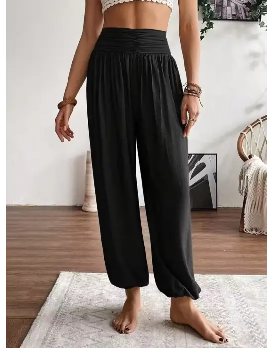 Kadın Yüksel Bel Yoğun Büzgü Detaylı Aerobin Pantolon