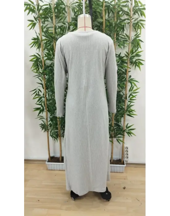 Kadın Yuvarlak Yaka Askılı Krop Bluz Yüksek Bel Tayt Ve Uzun Hırka şardonlu Kaşkorse üçlü Takım