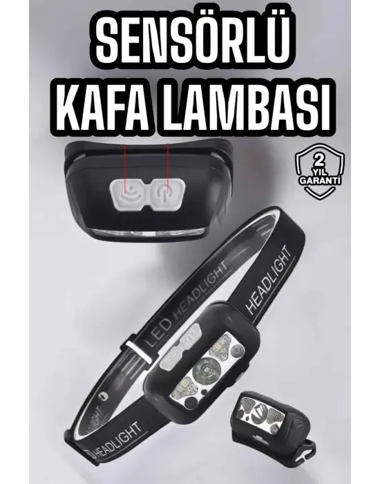 Kafa Lambası Kamp Lambası Sensörlü Şarjlı Ayarlanabilir