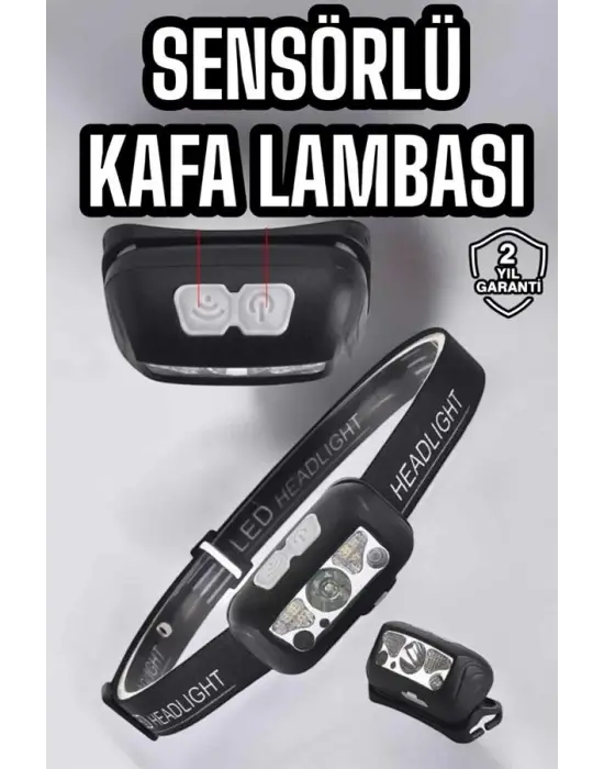 Kafa Lambası Kamp Lambası Sensörlü Şarjlı Ayarlanabilir