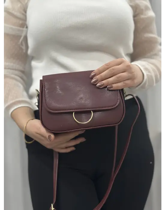 Omarı Kahve Doku Desenli Cilt Çanta