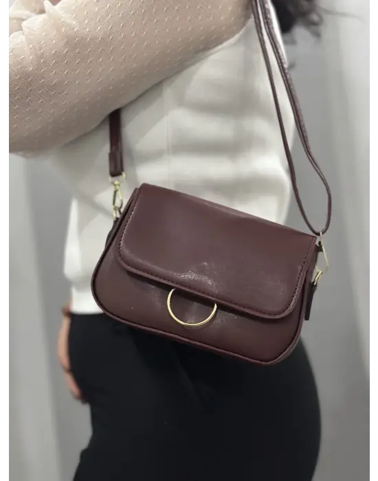 Omarı Kahve Doku Desenli Cilt Çanta