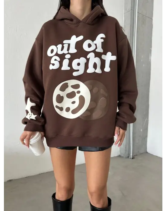 Omarı Kahve Oversize Out of Baskılı Sweat