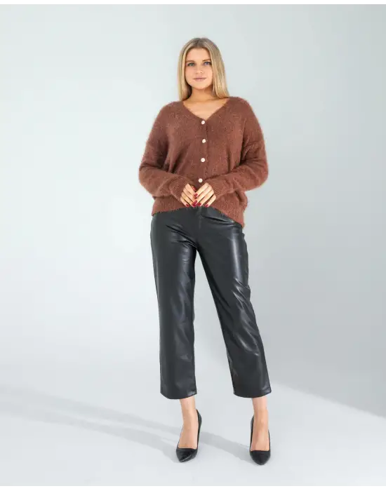 Omarı Organik Pamuklu Kahve Rengi Triko Hırka