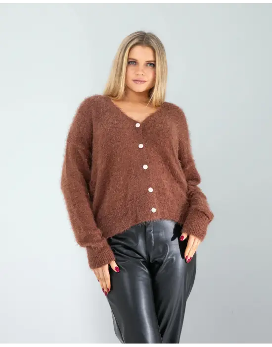 Omarı Organik Pamuklu Kahve Rengi Triko Hırka