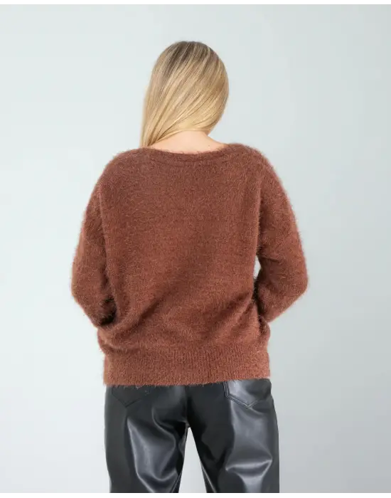 Omarı Organik Pamuklu Kahve Rengi Triko Hırka