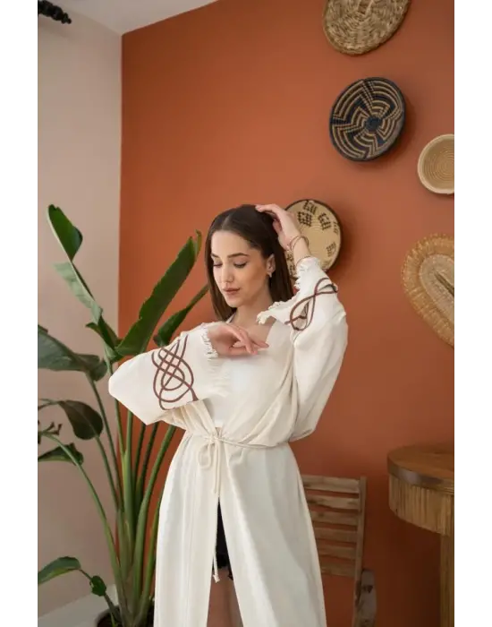 Omarı Keten Hırka - Doğal Ve Şık Kahverengi Baskı