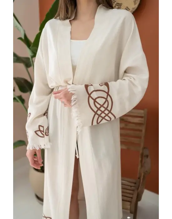 Omarı Keten Hırka - Doğal Ve Şık Kahverengi Baskı