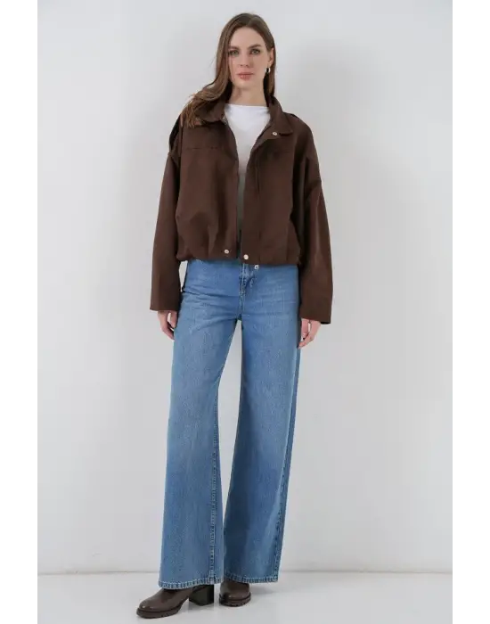 Kahverengi Oversize Süet Ceket 1055