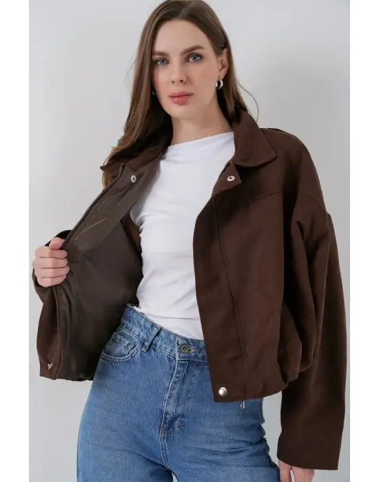 Kahverengi Oversize Süet Ceket 1055