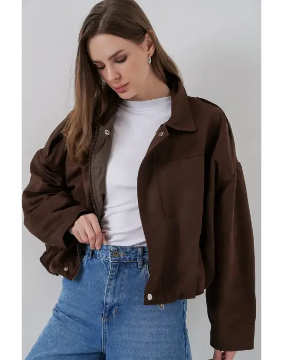 Kahverengi Oversize Süet Ceket 1055