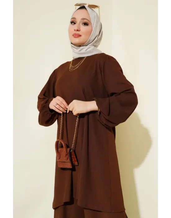 Kahverengi Tunik Pantolon Alt Üst Takım 6663