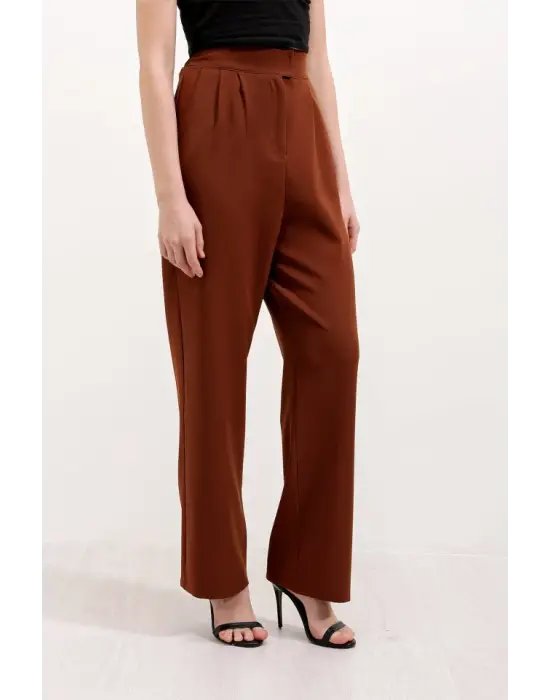 Kahverengi Yüksek Bel Kumaş Pantolon 6612