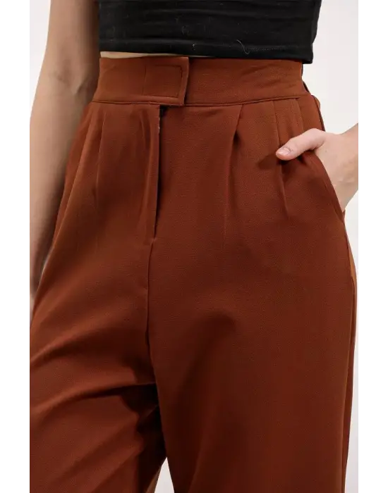 Kahverengi Yüksek Bel Kumaş Pantolon 6612
