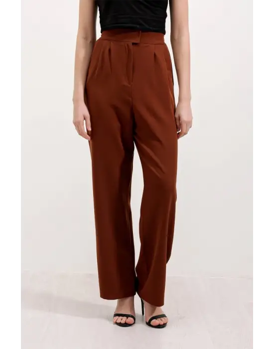 Kahverengi Yüksek Bel Kumaş Pantolon 6612