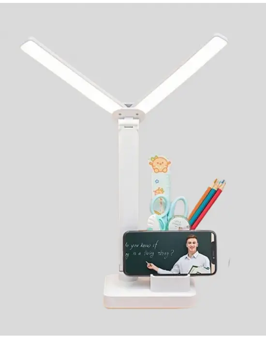 Kalemlik Ve Telefon Standlı Masa Lambası – Kısılabilir Led Işık, Göz Dostu Tasarım