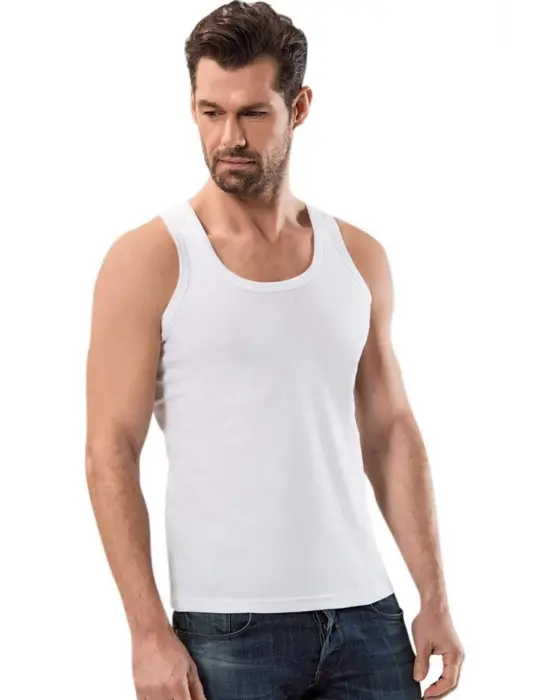 Omarı Kalın Askılı Beyaz Erkek Atlet