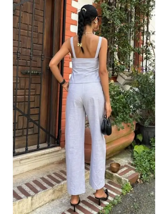 Kalın Askılı Bluz Pantolon Keten Takım 10187
