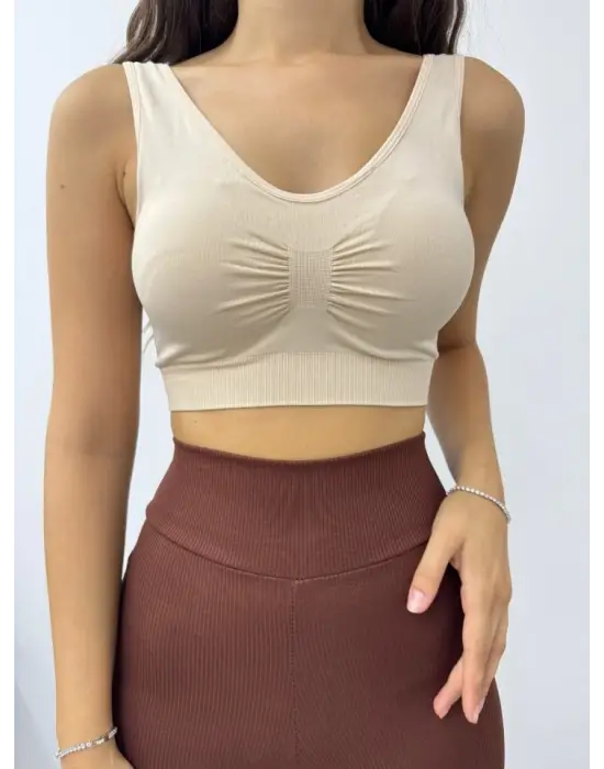 Kalın Askılı Pedli Büstiyer -Krem